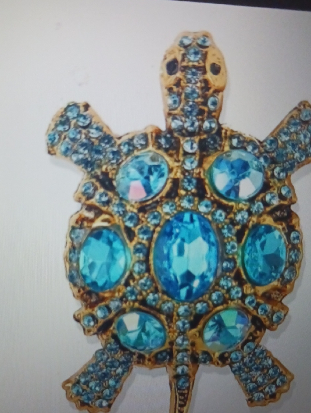 Sparkling Blue Crystal Turtle Brooch